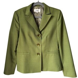 Le Suit Green Blazer Jacket 3 Button Snake Print Workwear Office Size 8